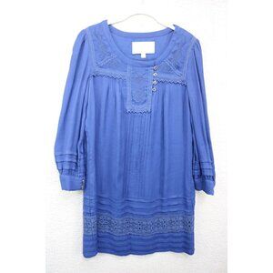 Leifsdottir Anthropologie Navy Long Sleeve Dress-Size 2-Lined-Embroidered